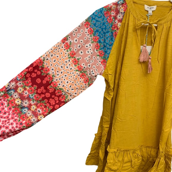 Umgee Floral Puff Sleeve Tunic Dress NWT - Picture 2 of 11